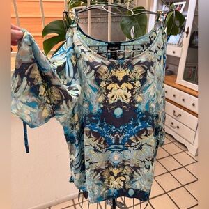 Lane Bryant Blue and White Relaxed Graphic Blouse